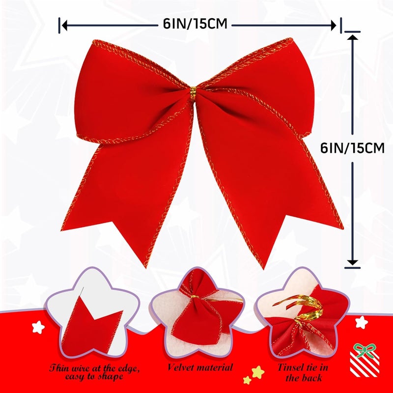 Hongsome 12Pcs Red Velvet Bows Christmas Tree Decorations,6 Inch Xmas Ornaments for Tree Home Party Front Door Wreath Holiday Indoor Inside Decor - Image 2